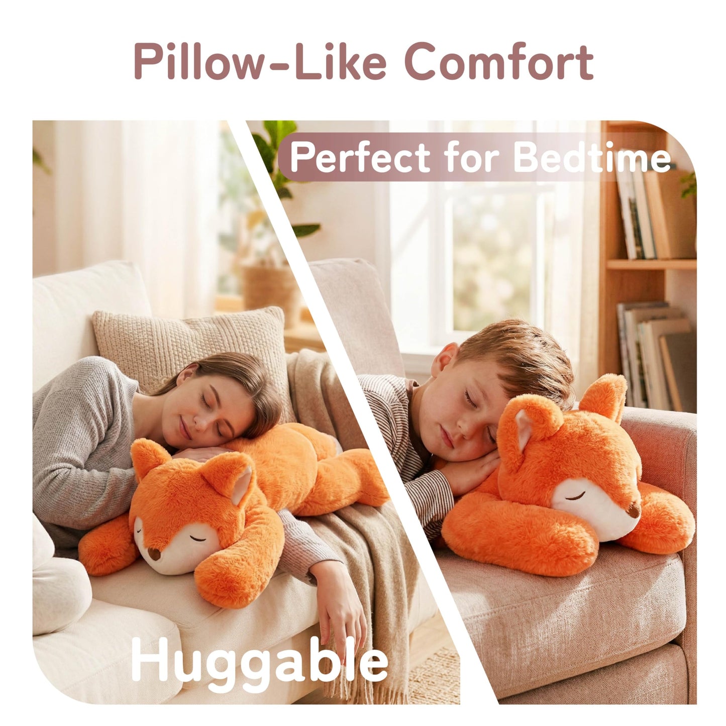 Niuniu Daddy Fox Weighted Stuffed Animals for Kids & Adults, 20" | 3.3lb Large Weighted Plushies Pillow for Sleeping and Calming, Cute Lying Plush Toy Huggable Gift for Everyday Comfort