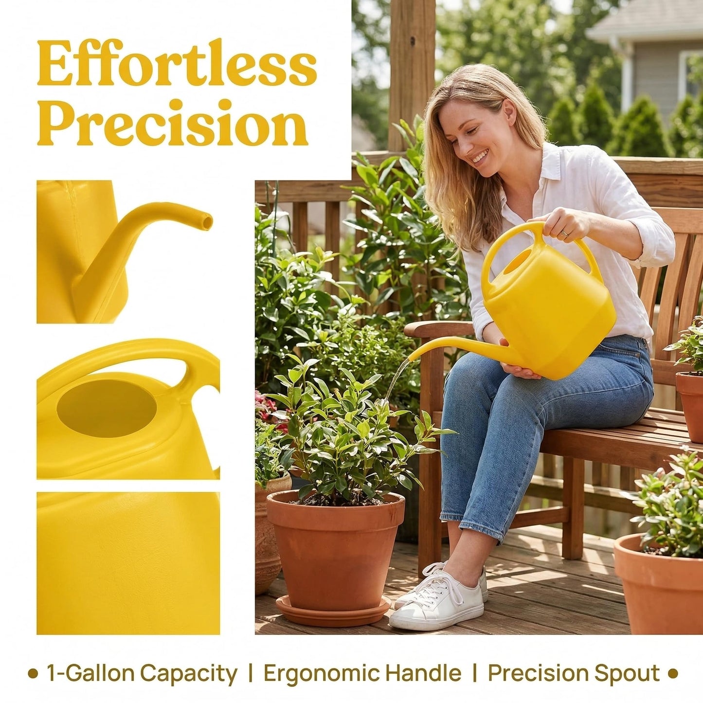 Fasmov Plastic Watering Can, Yellow, 1-Gallon
