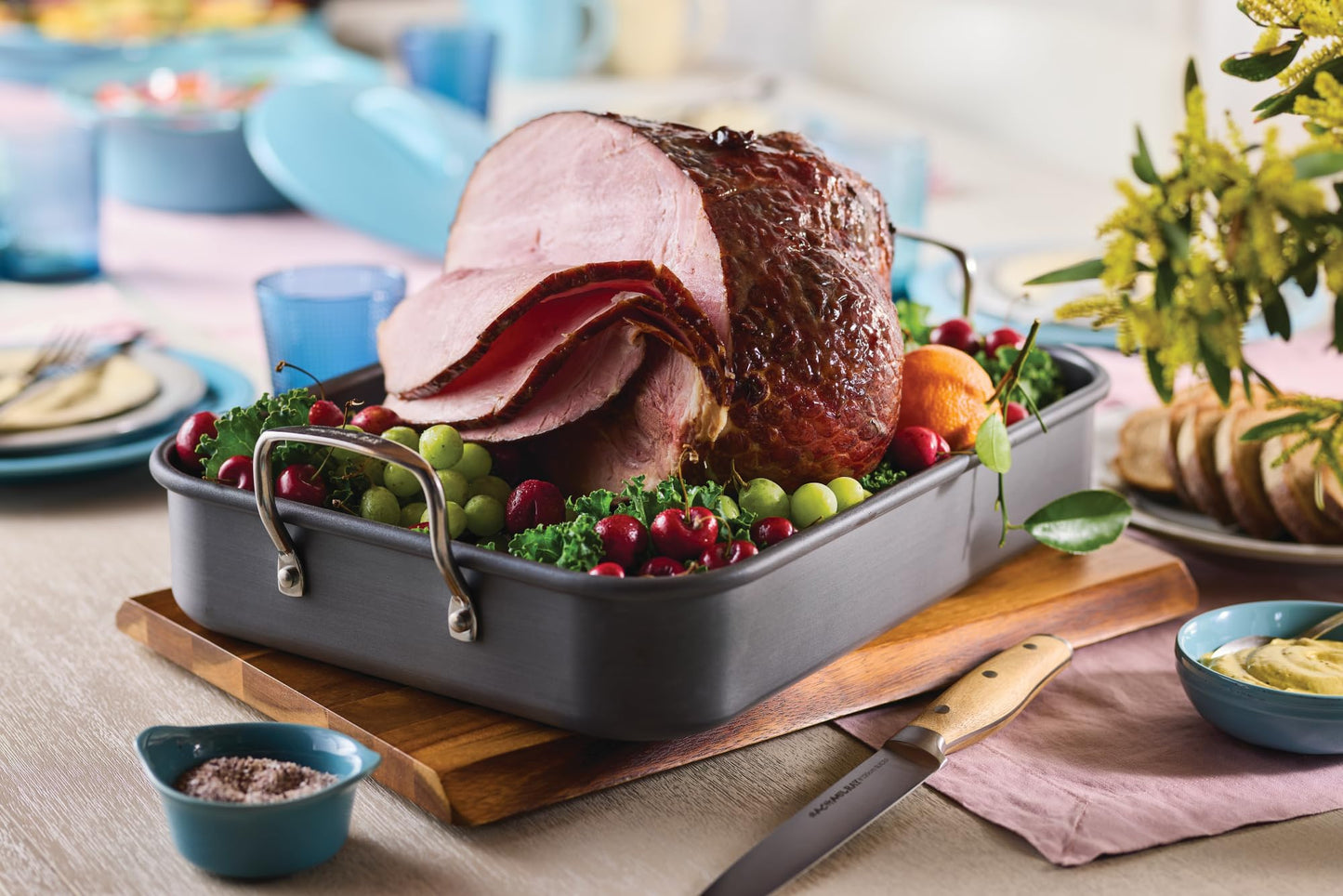 Rachael Ray Brights Hard Anodized Nonstick Roaster / Roasting Pan with Rack - 16 Inch x 12 Inch, Gray