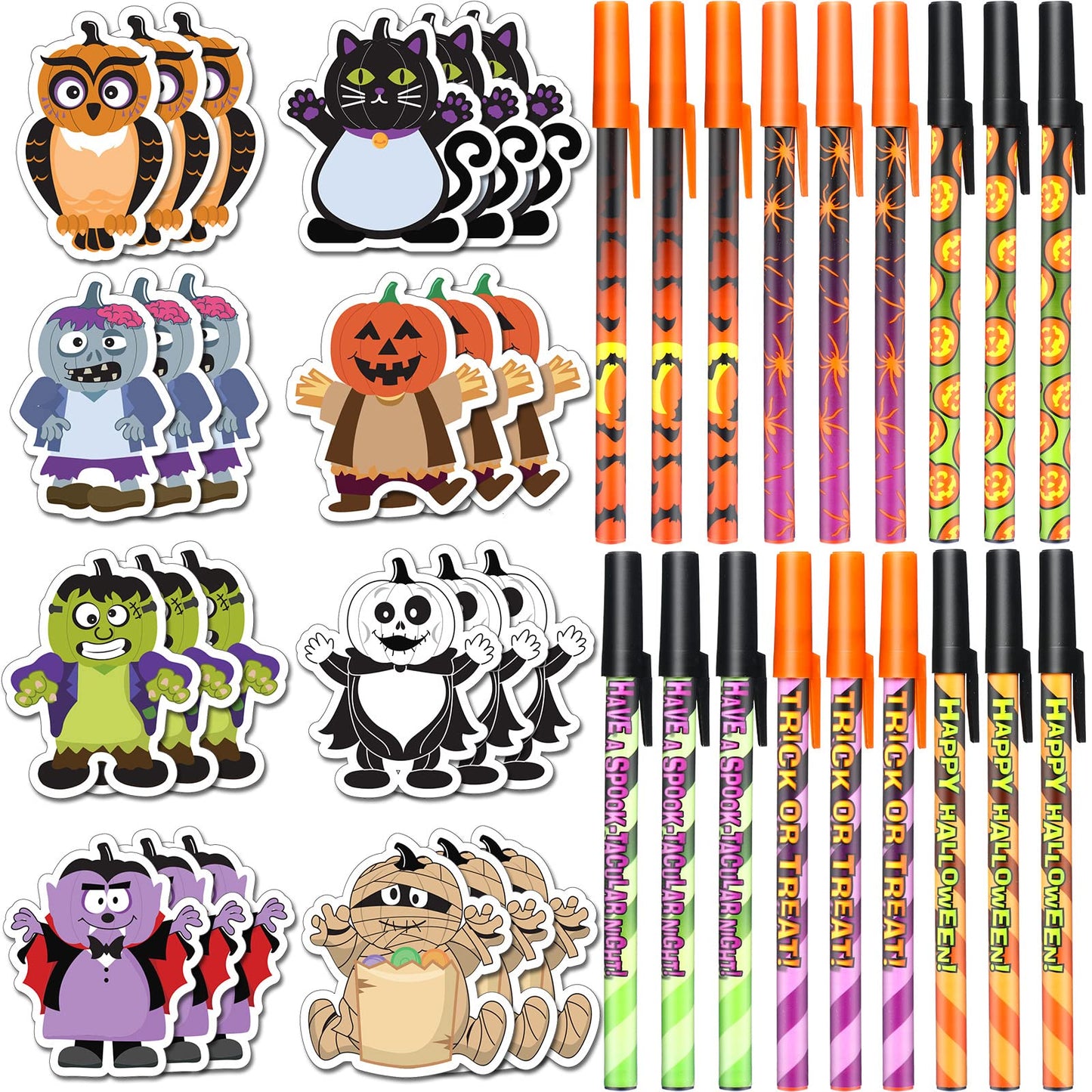 480 Sheets Halloween Sticky Notes 24 Pcs Halloween Ballpoint Pens and 24 Pads Halloween Sticky Notepad for Halloween Party Favor Gift Office Supplies