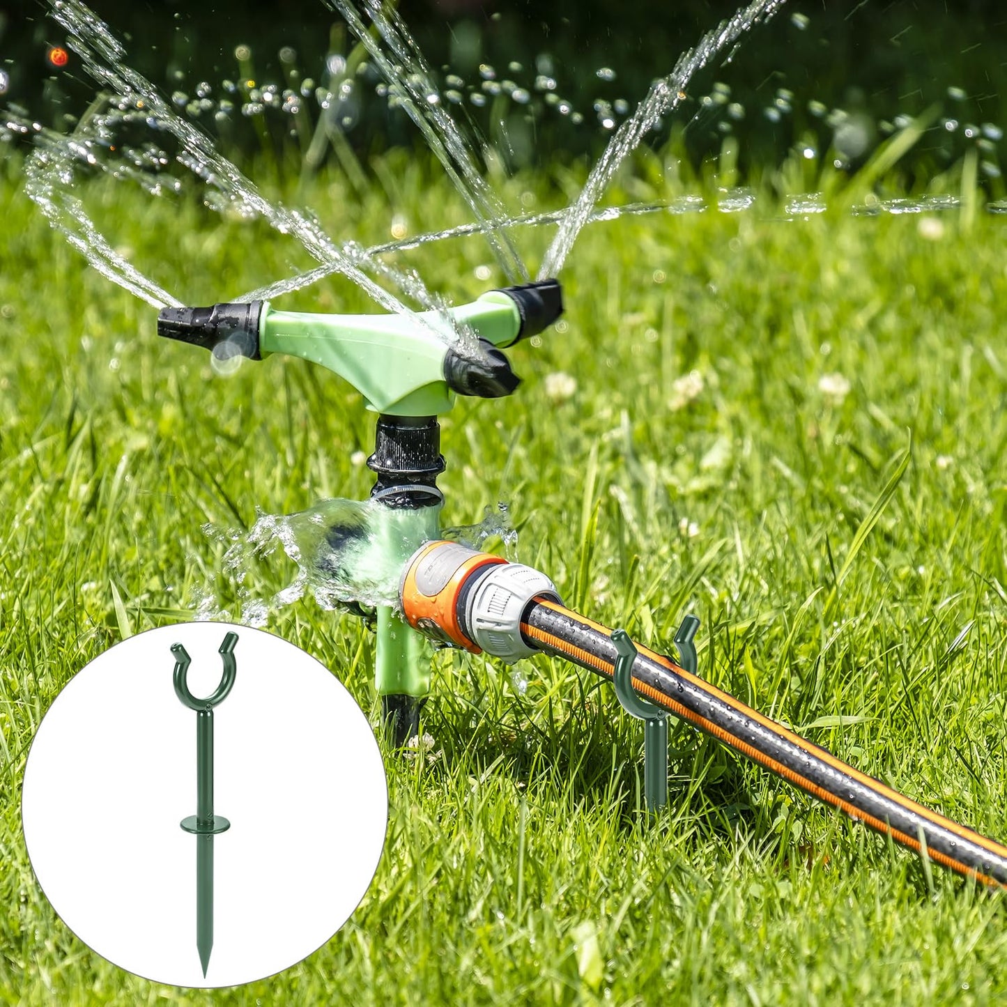 QWORK 3/4" Garden Hose Holder Brackets - 20 Pcs Plastic Outdoor Hose Guide Stakes Support Spike Tool
