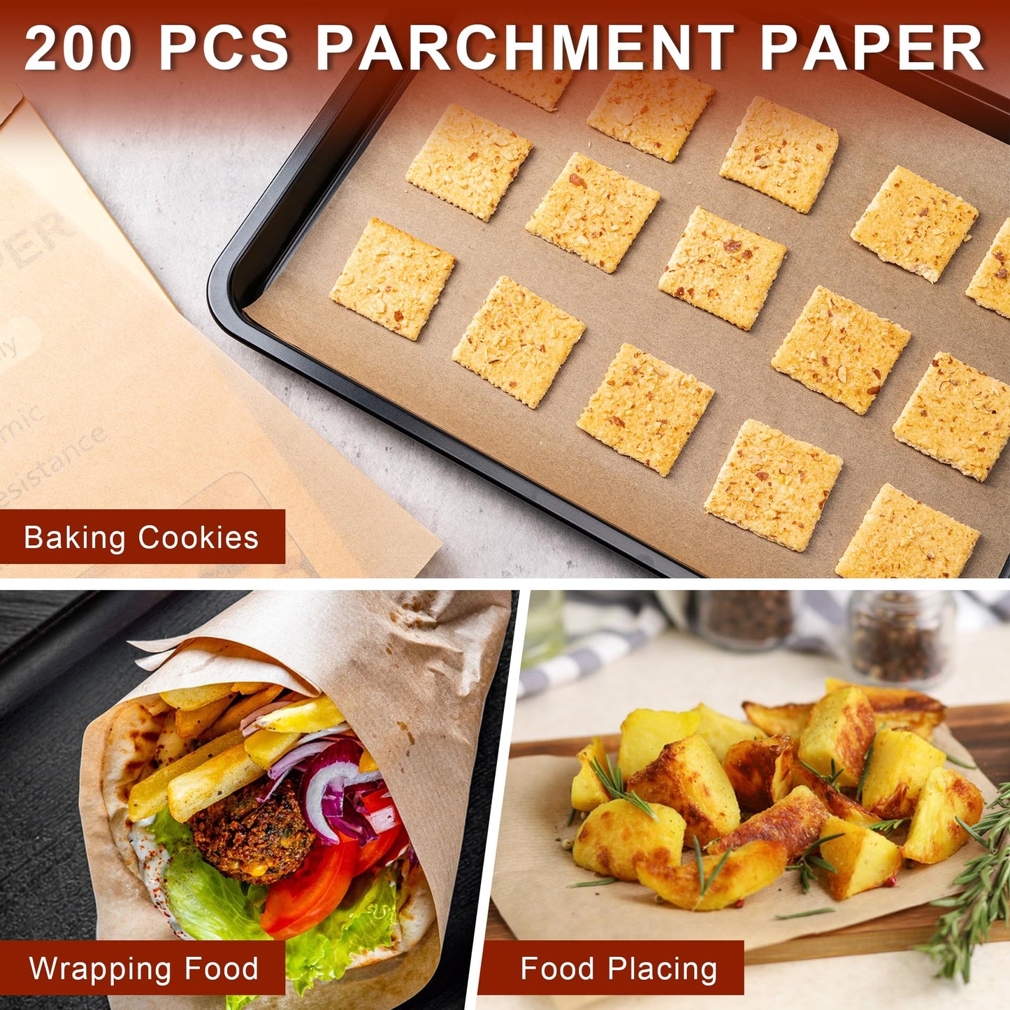 200Pcs Parchment Paper,12x16 Inches Non-Stick Precut Parchment Paper Sheets,Unbleached,Parchment For Baking Sheets,Fryer, Cooking,Oven,Perfect for Bread, Cakes, Barbecue