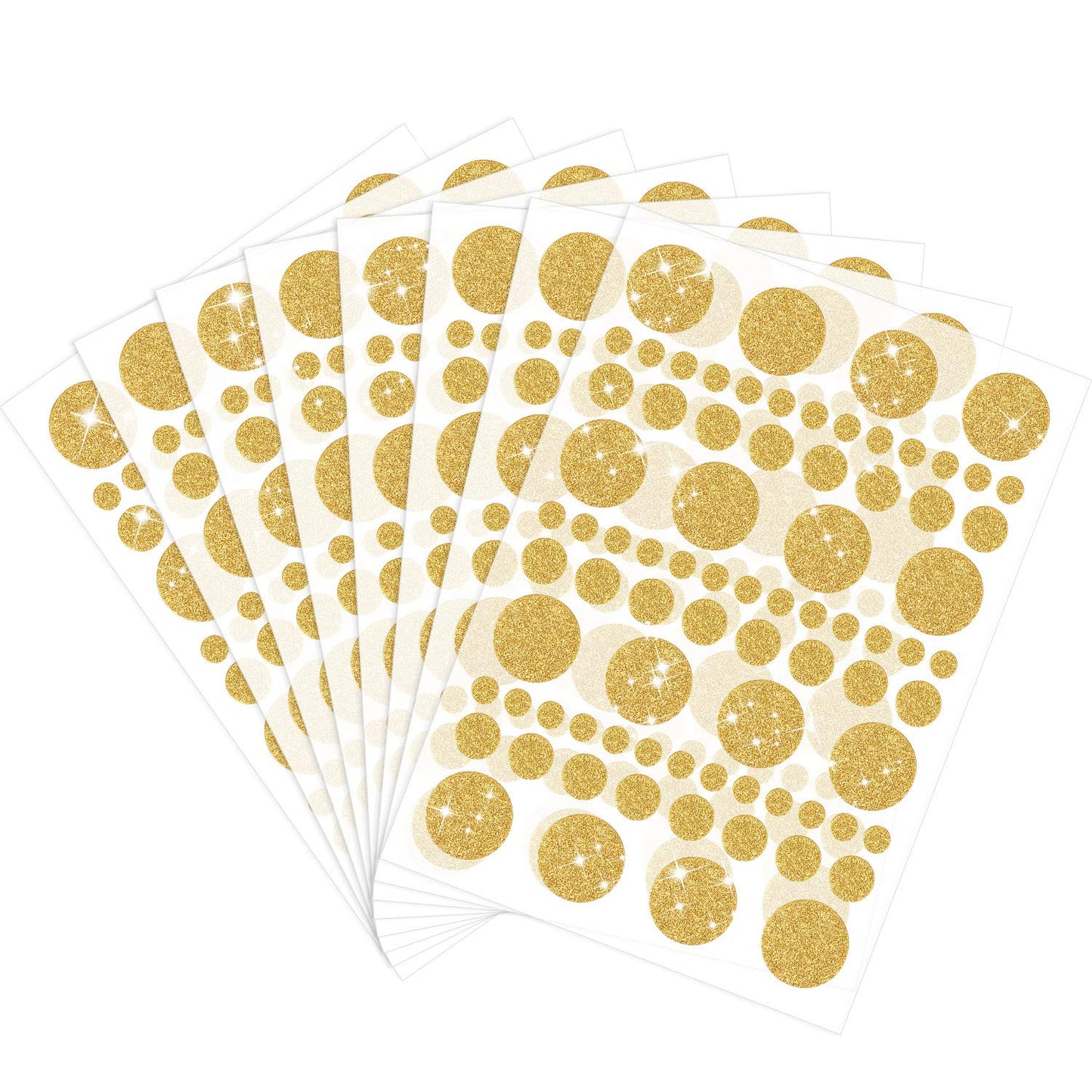 Outus 8 Sheet 632 Pieces Sparkle Round Gold Dot Stickers Foil Glitter Circle Stickers Assorted Size Labeling Sticker for Behavior Chart, Classroom, Office, Planner, Art DIY