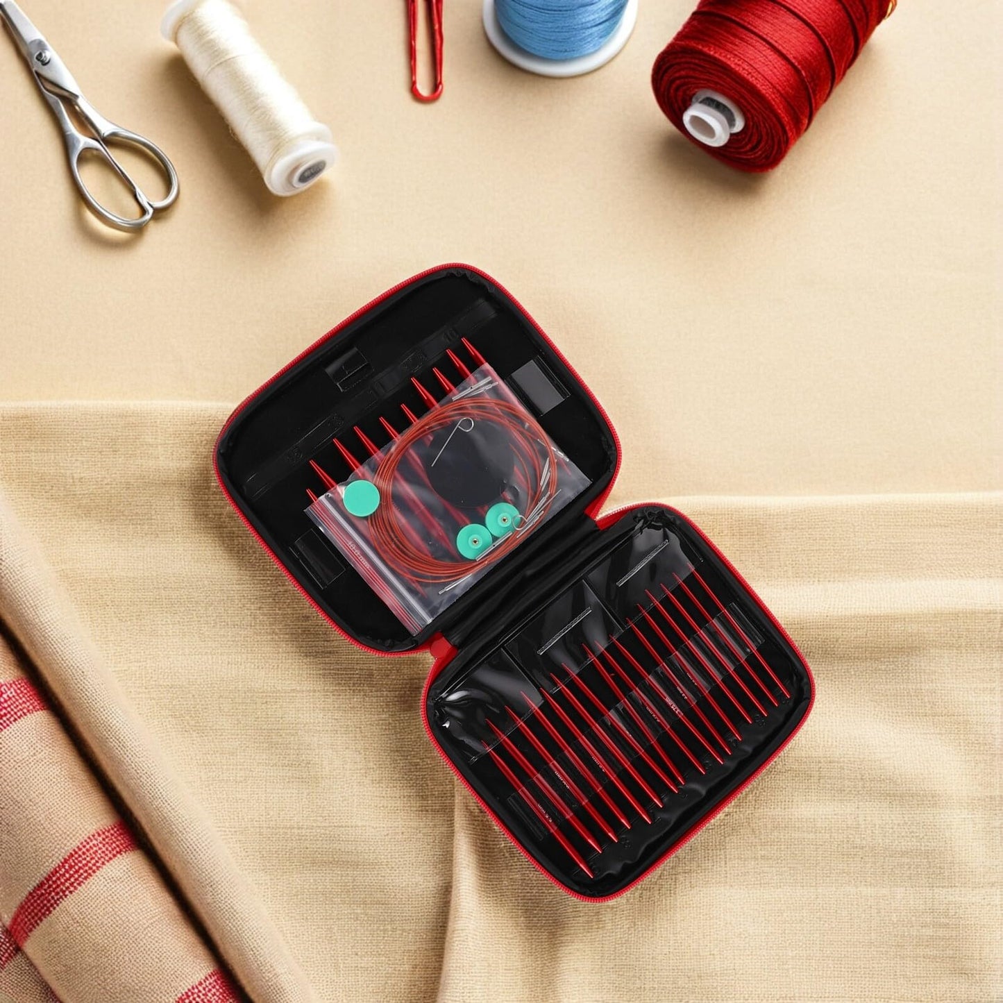 Amosfun Aluminum Circular Knitting Needles Set Detachable Sweater Circular Needle Interchangeable Knitting Accessory Kit for Household and Daily Use