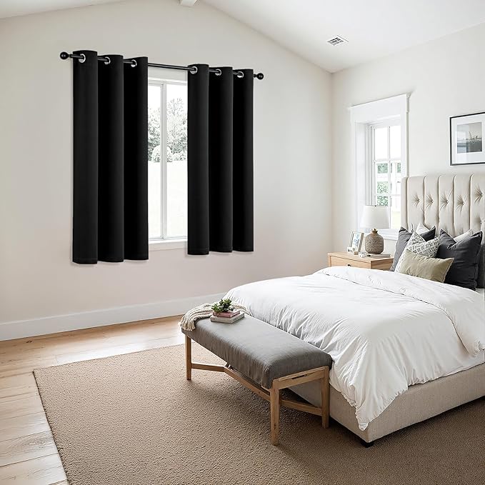 MIULEE Black Blackout Curtains for Bedroom Living Room 63 Inches Long 2 Panels, Thermal Insulated Room Darkening Drapes Solid Grommet Top Noise Reduction Light Blocking Halloween Window Treatments