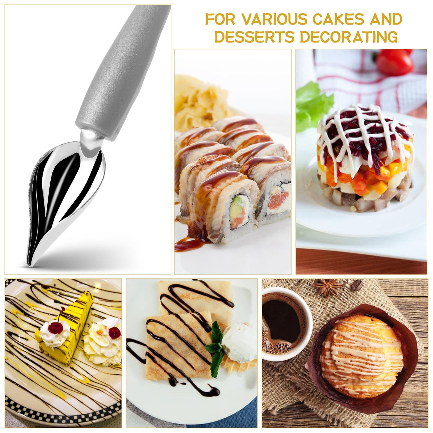 PRETYZOOM 4pcs Dessert Decorating Spoons Chocolate Dipping Tools Multipurpose Stainless Chef Art Spoons