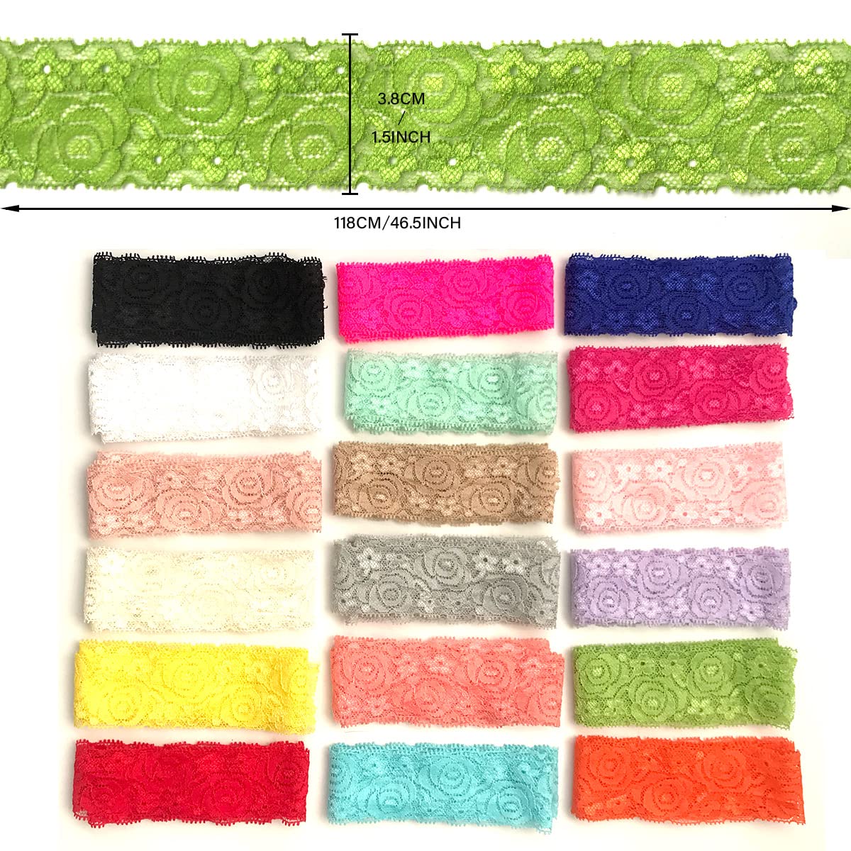 levylisa 19 Yards 1.57 inches Lace Fabric Stretch Elastic Wide Trim Lace Ribbon for Crafts Rustic Wedding Decorations Hair Bow Making and Gift Wrapping