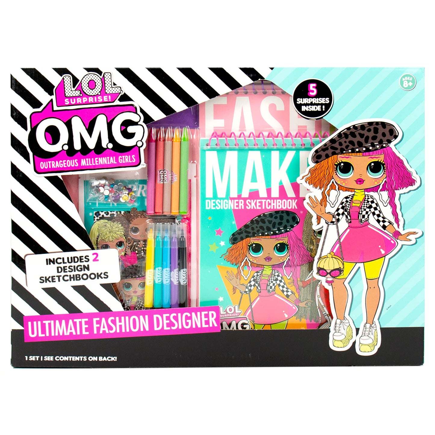 LOL Surprise! OMG Flawless Fashion Sketchbook by Horizon Group USA, DIY Craft Kit, Learn Pattern Making & Drawing, Includes Sketchbook, Stencils, Art Pages, Repositionable Stickers & More