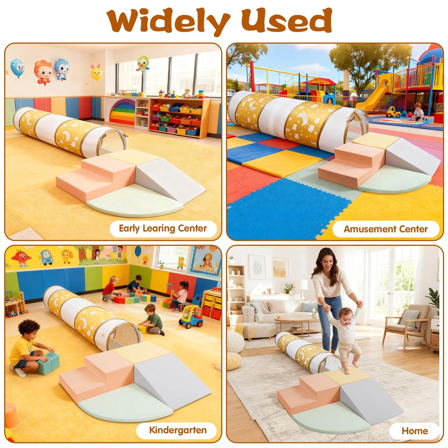 PATAZOK Climbing Toys for Toddlers, 5-Piece Soft Foam Climbing Blocks Set&Crawl Through Tunnel, Toddler Playtime Corner Climber Indoor Foam Play Gym (5-Piece Set&Tunnel)