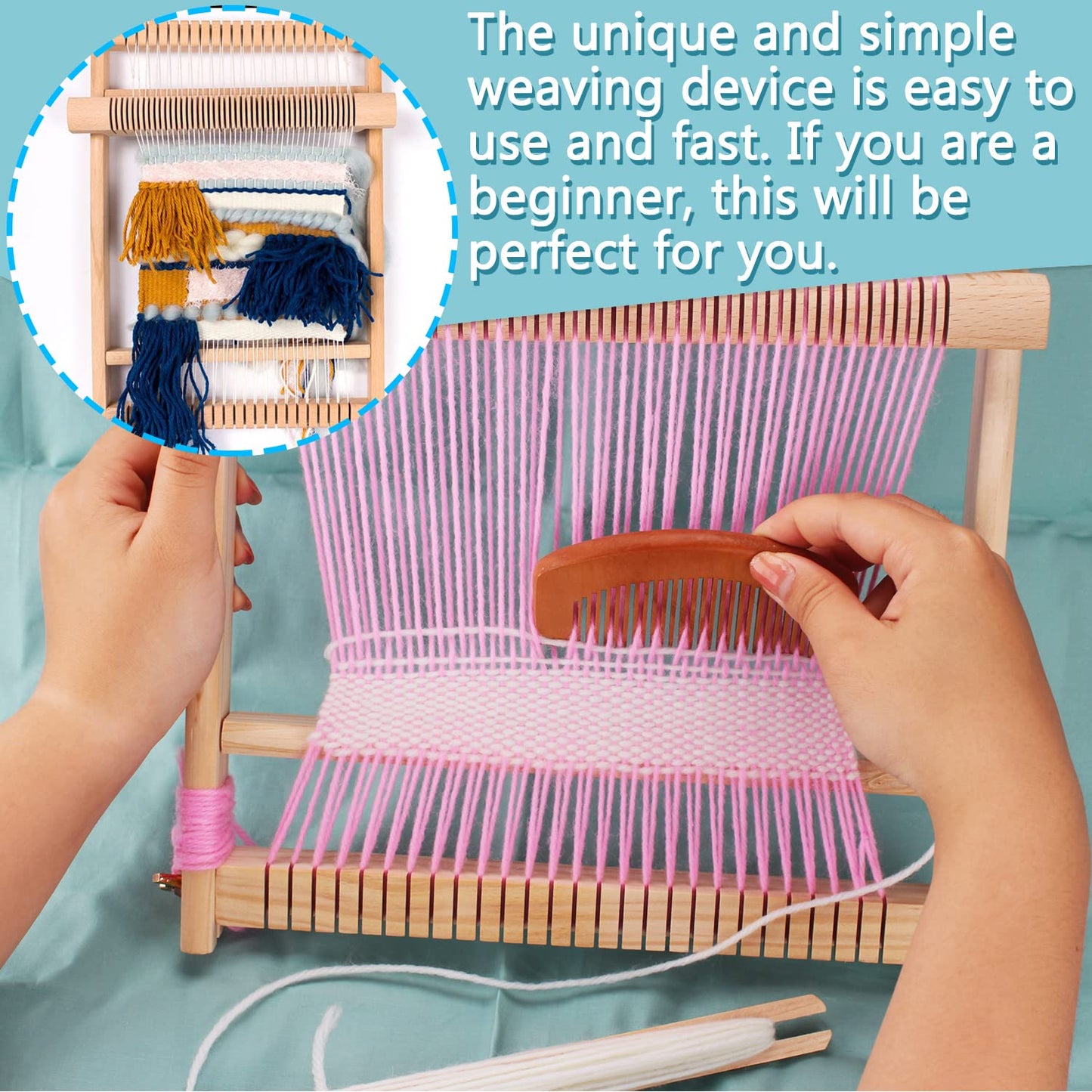 CYCHIRV Weaving Loom Kit, 15.2" H x 9.85" W Wooden Tapestry Looms, Warp Frame Loom Heddle Bar for Weave Board Weaver Tapestry Kids Beginner