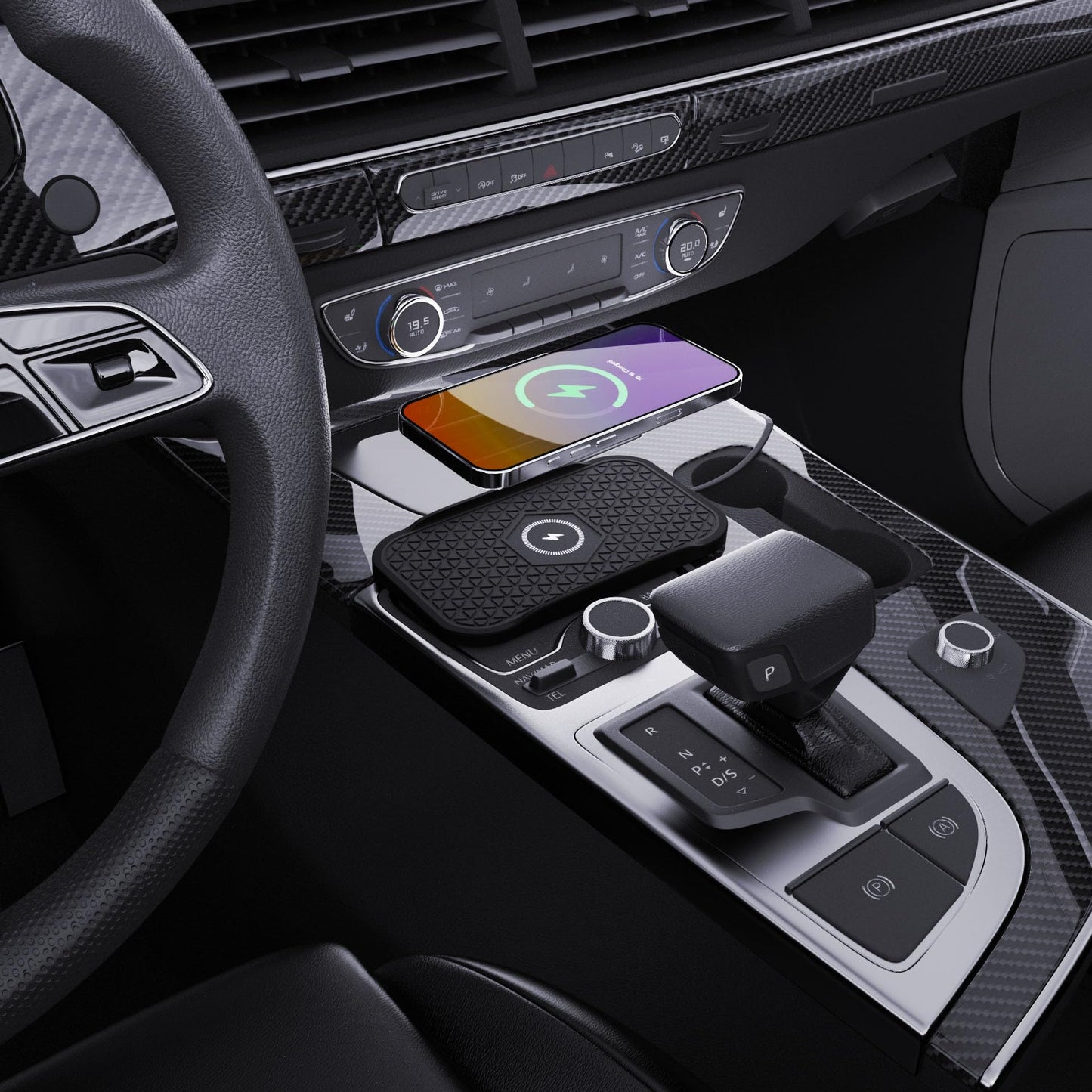 Wireless Car Charger Silicone Pad, for iPhone12/11 Pro/XS/XR/8/8Plus,15W Fast Car Wireless Charging Non-Slip Mat, for Samsung S21/S22/S23/S24/S25/Androids,80cm Cable, Black