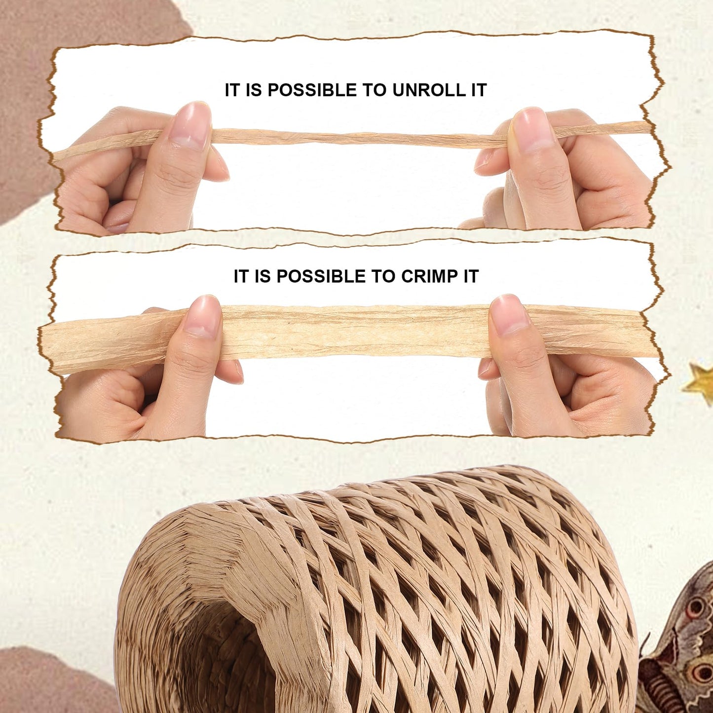 Threlaco 3 Set Boho Vine Binding Wire Raffia Paper Rope and Jute Rope, 164 Feet Floral Rustic Vine Bind Wire 66 ft 4mm Twine Ropes Raffia Straw for Bouquets Decor Craft Wrapping DIY Gift