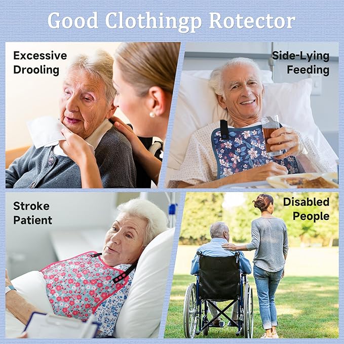 Adult Bibs-3 Pcs Washable Clothing Protector with Upgraded Crumb Catcher