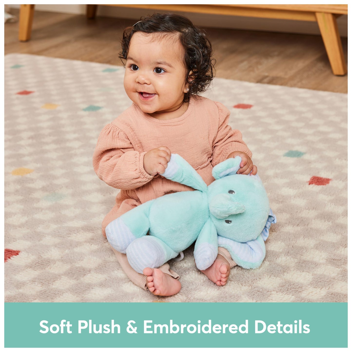 Baby GUND Safari Friends Elephant Pull-Down Musical Plush, Travel Friendly Sensory Toy with Stroller Loop for Ages 0 and Up, Blue, 12”