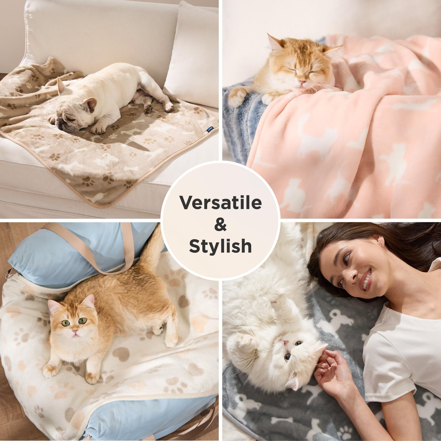Bedsure 1 Pack 3 Pet Blankets, Super Soft Fluffy Premium Fleece Flannel Portable Throw Dog Blankets for Small Dogs, Printed Cat Puppy Blanket Grey/Brown/Blue Small(20x30 inch)