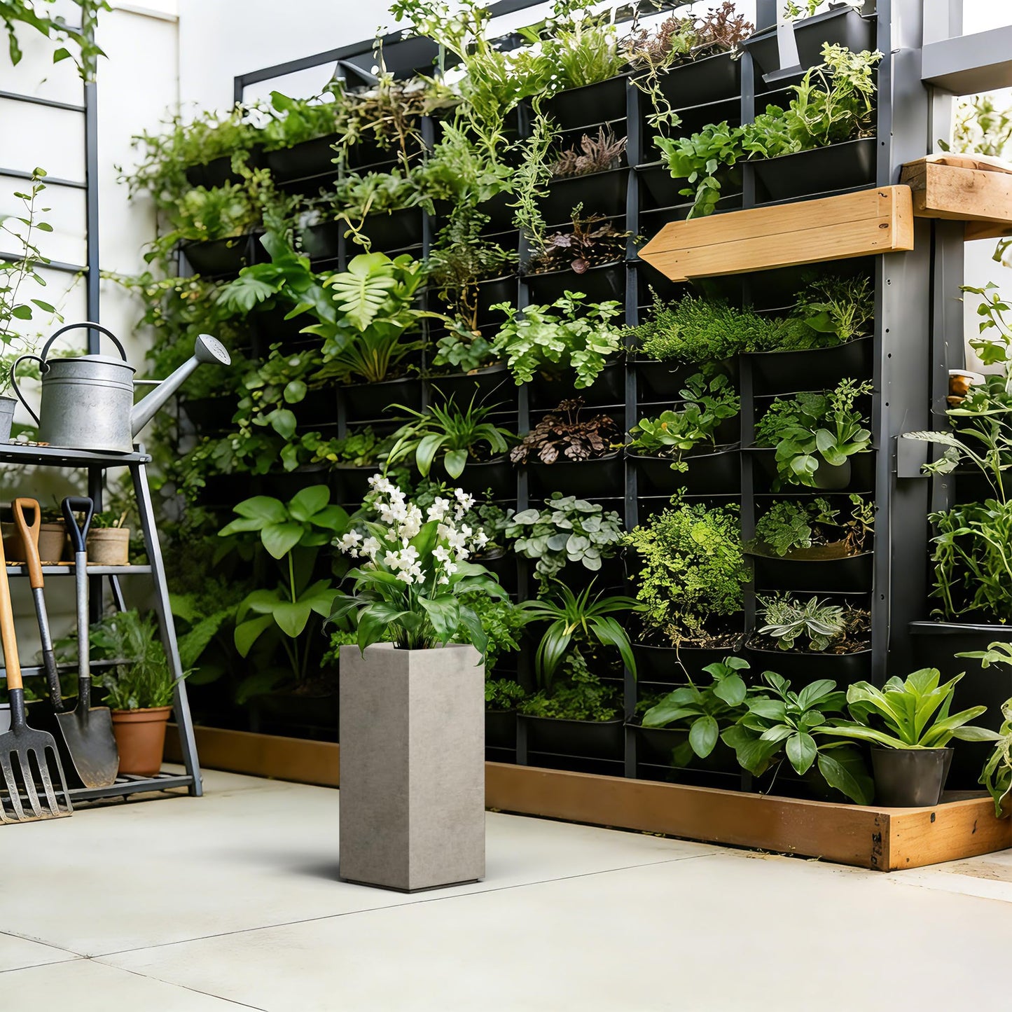 Kante 19.9" H Tall Rectangular Concrete Planter, Modern Square Diameter Plant Pot with Drainage Hole and Rubber Plug for Indoor Outdoor Home Patio Garden, Weatheted Concrete