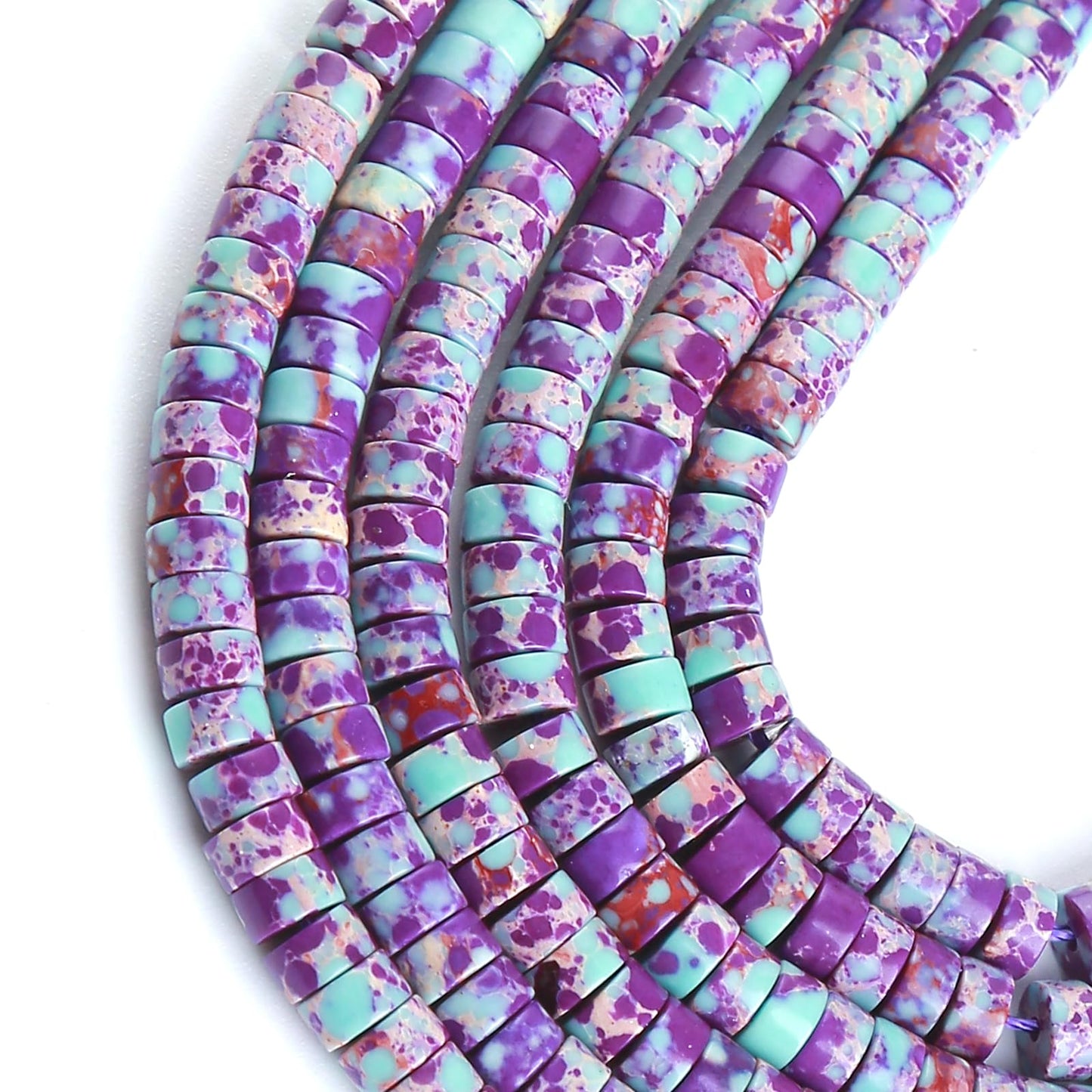 150pcs 2x4mm Natural Galaxy Sea Imperial Jaspers Stone Tube Shape Beads Loose Flat Round Cylinder Flat Spacer Stone Beads for Bracelet Earrings Jewelry Making