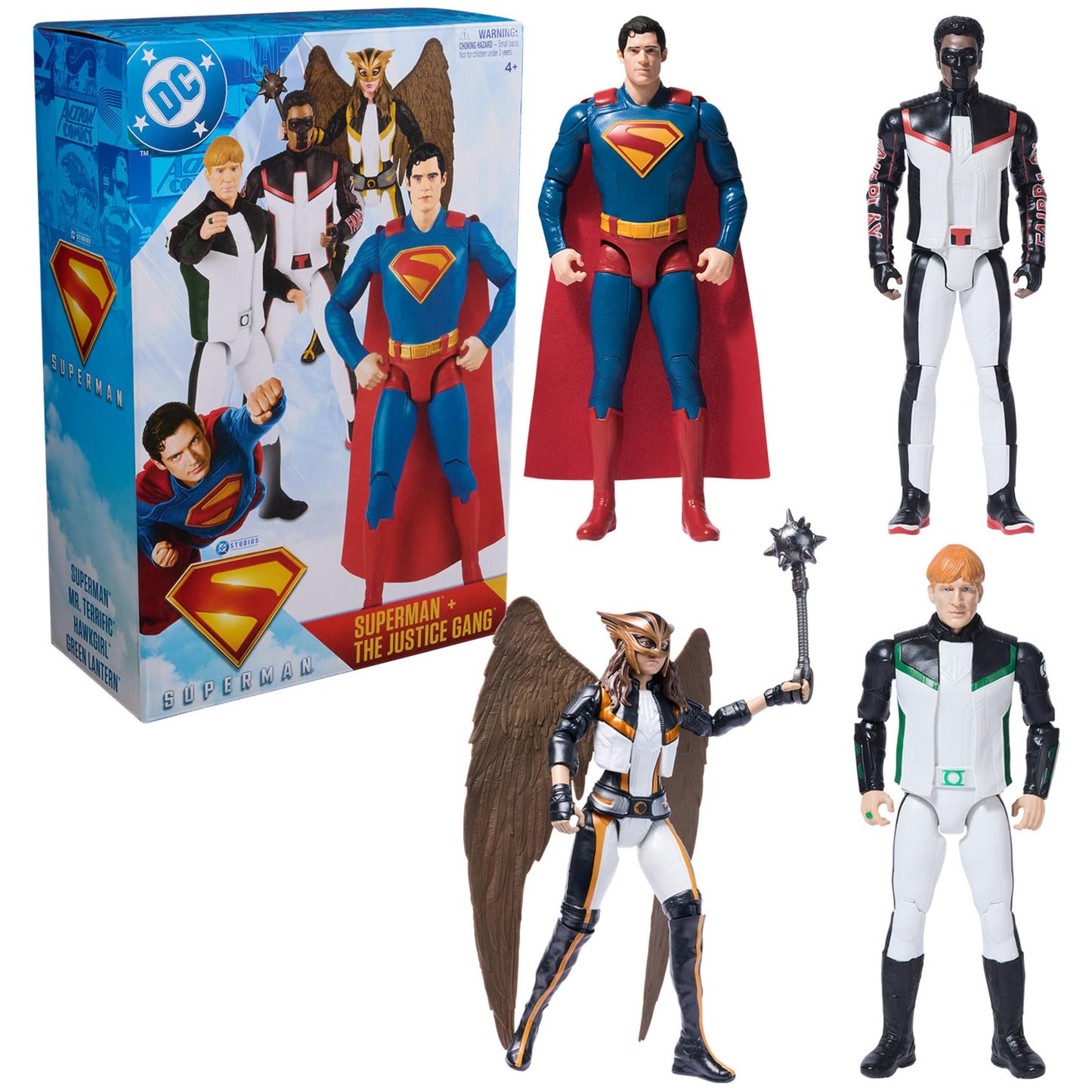 DC Comics, Superman, Green Lantern, Hawkgirl, and Mr. Terrific 4-Pack, 12-Inch Action Figure Set, Superhero Toys for Kids Ages 4 and Up