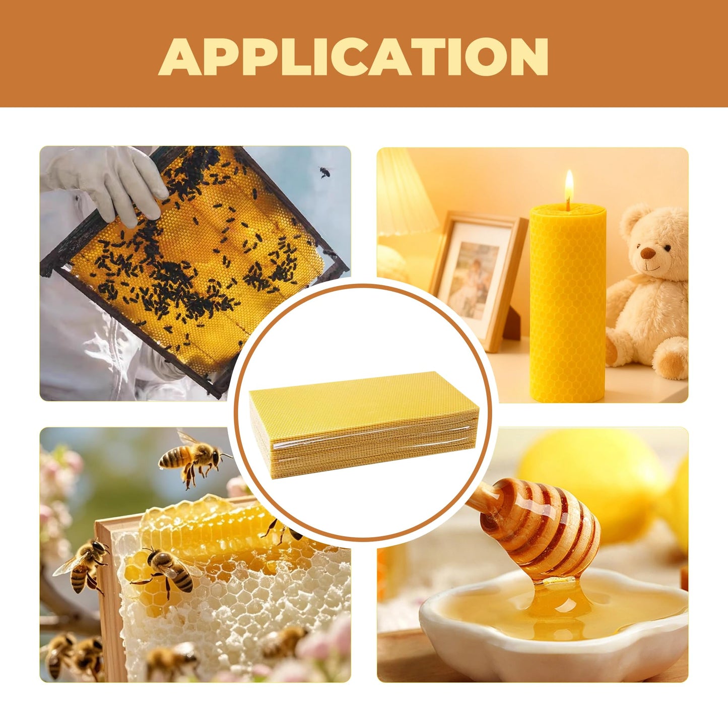 QalryXen 30Pcs Beeswax Foundation Sheets, Natural Honeycomb Wax Sheets for Beekeeping Frames, Easy to Roll for DIY Candle Making & Crafts, 7.7 × 16.3 Inch