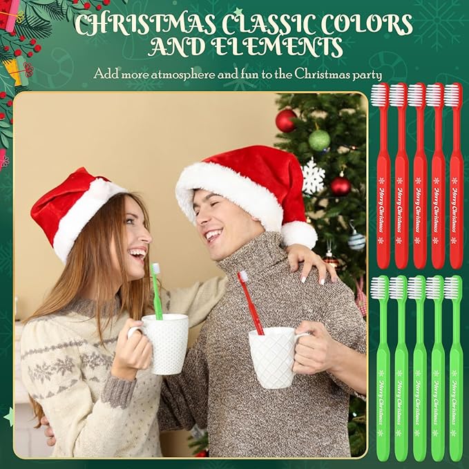 Merry Christmas Toothbrushes, Individually Wrapped Toothbrush for Giveaways, Christmas Toothbrushes Dental Care Oral Health (48 Pcs)