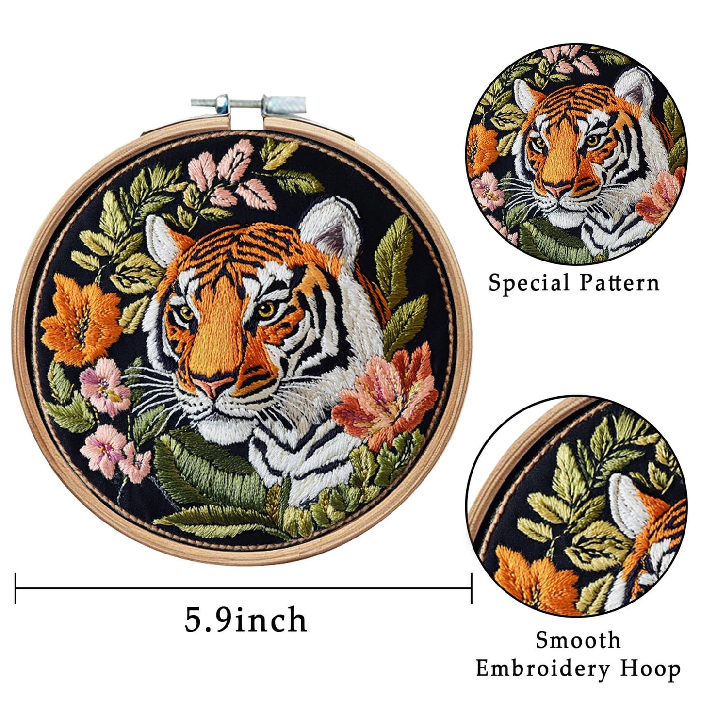 LB 4 Pack Wildlife Animal Leopard Embroidery Kit for Beginners Green Leaf Beginner Embroidery Kit for Adults DIY Starter Kit with Embroidery Hoop Colorful Threads Tools Step by Step Instructions