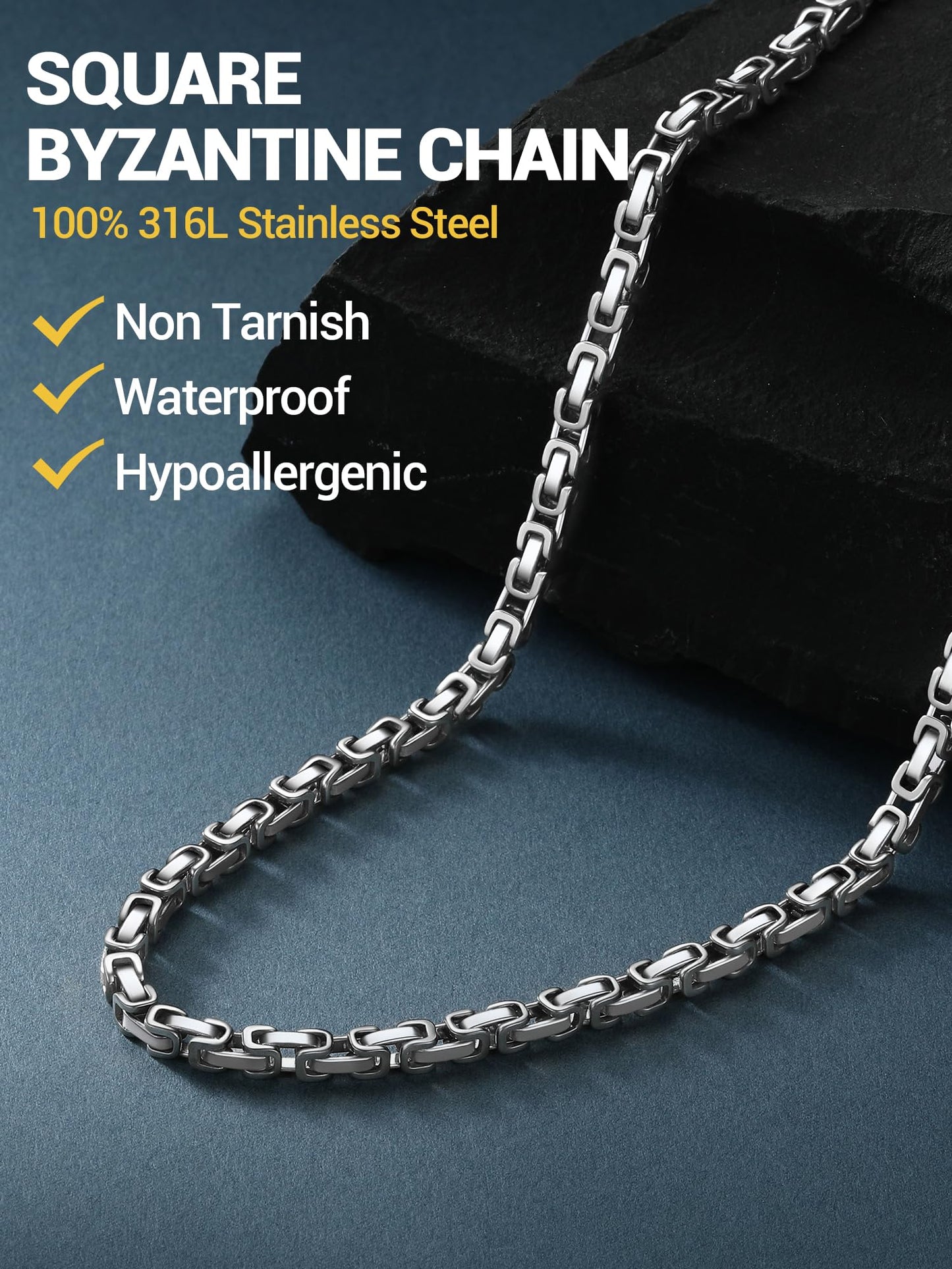 PROSTEEL Stainless Steel Chain Jewelry For Men 4mm Byzantine Chain Necklace