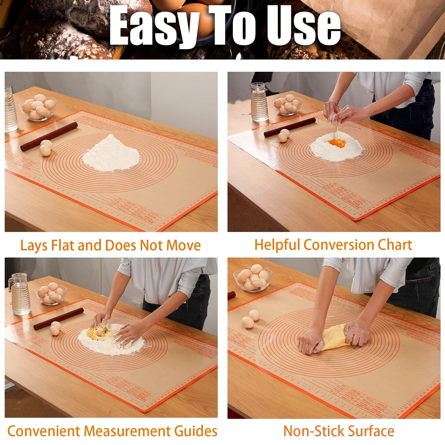 Silicone Pastry Mat 34x26 Inch Nonstick Baking Mat -Perfect for Doug, Pastry, Dough Rolling, Kneading Board, Pie Crust, Fondant, Pasta/Pizza, Kitchen Counter Mat