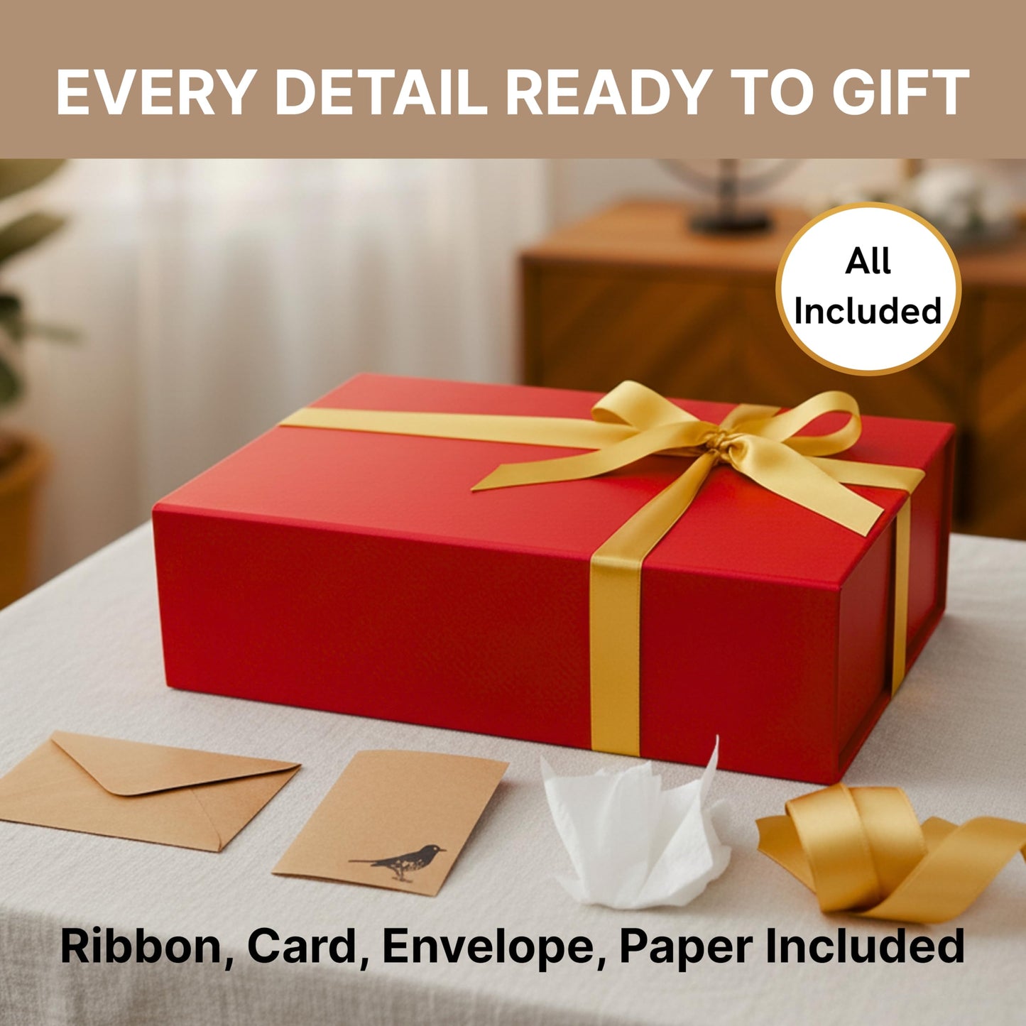 CECOBOX - Gift Boxes with Lids for Presents 13"x8.5"x4" - Matte, Collapsible Magnetic Closure Gift Box - Groomsmen & Bridesmaid Proposal Boxes, Wedding, PR, Birthdays, Holidays (Red)