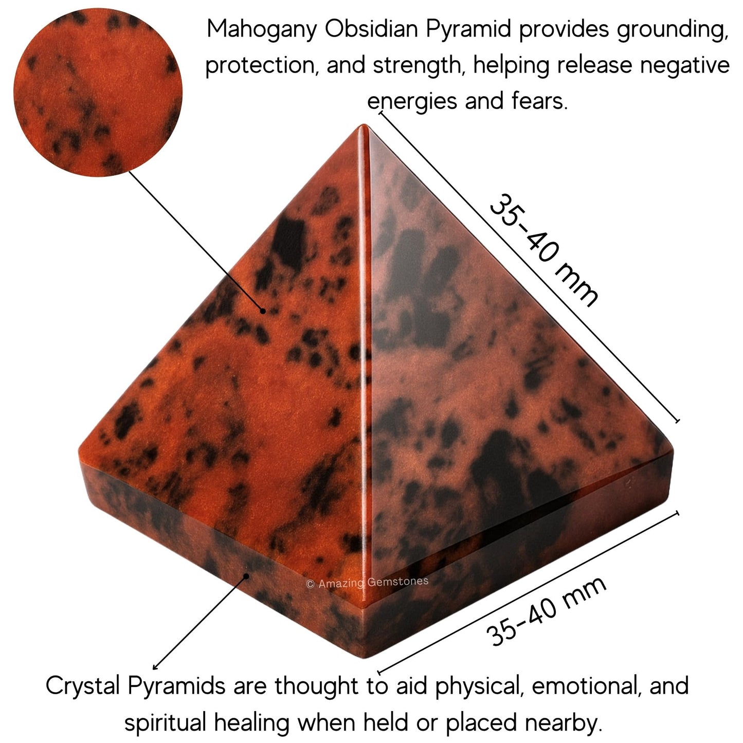 Amazing Gemstone Mahogany Obsidian Pyramid Crystal Healing Stones - 1.5" Great Pyramid Figurine of Natural Stone Pyramid for Meditation, Reiki, Chakra Balancing and Crystal Pyramids Grid