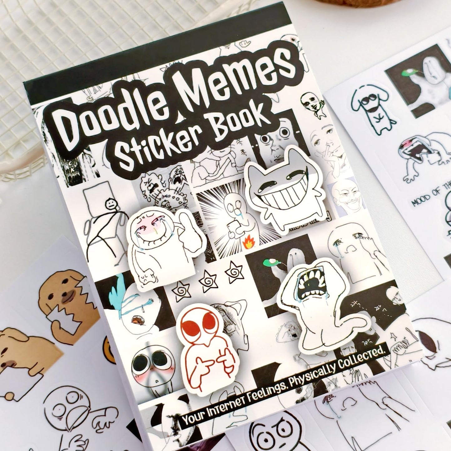 PRSTINCOL Meme Sticker Book, 36 Sheets 460+ Pcs, Black and White Funny Meme Stickers for Adults and Teens, Die Cut Vinyl Stickers for Journaling Scrapbooking DIY