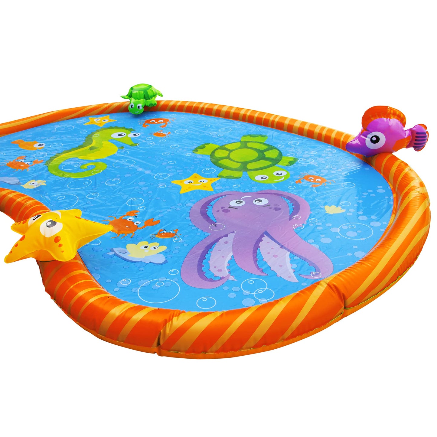 BANZAI Splash Pad Toddler Water Play Mat, 58 in Outdoor Kids Sprinkler Mat with 3D Sea Characters, Baby Splash Pad for Backyard Summer Fun