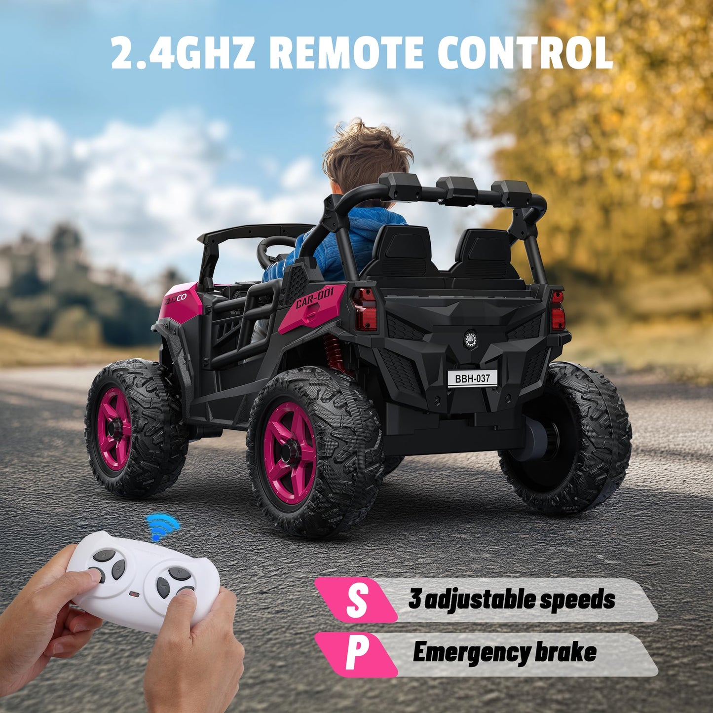 ARBELI 24V 2 Seater Ride on Car Truck 4x200W, EVA Tires, 4WD/2WD, Rainbow Lights, Remote Control, Shock Absorbers, Bluetooth, Ride on Toy for Big Kids Ages 3-8, Pink