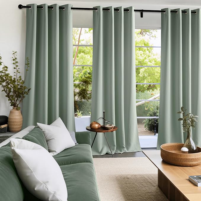 NICETOWN Room Darkening Draperies Curtains Panels, 2 Panels Sage Green W52 x L84