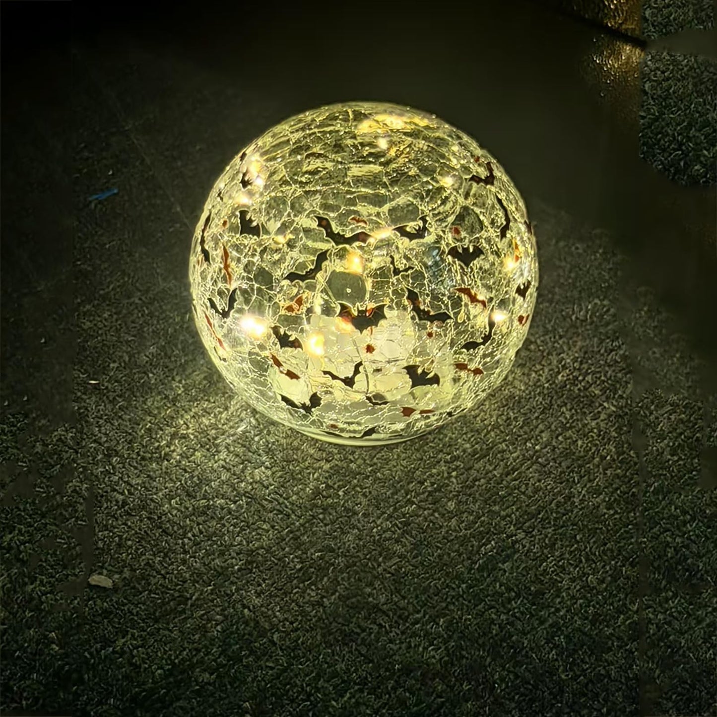 GASTAT Halloween Glass Globe Light with Crackled Crystal Effect, LED Bat Blood Design Tabletop Decorative Lamp for Home Garden Party