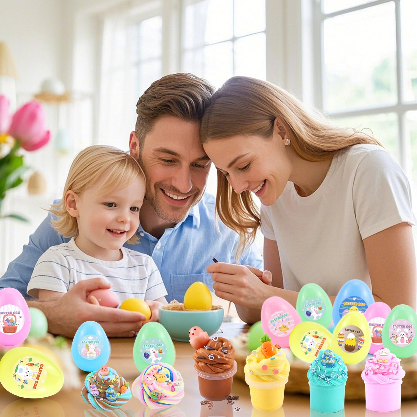 KUALUDJIT 8Pack Butter Slime kit for Kids,Easter Basket Stuffers Party Favors Stretchy and Non-Sticky, Sensory Play Kit and Easter Basket Fillers Slime and Charms - Prefilled Eggs