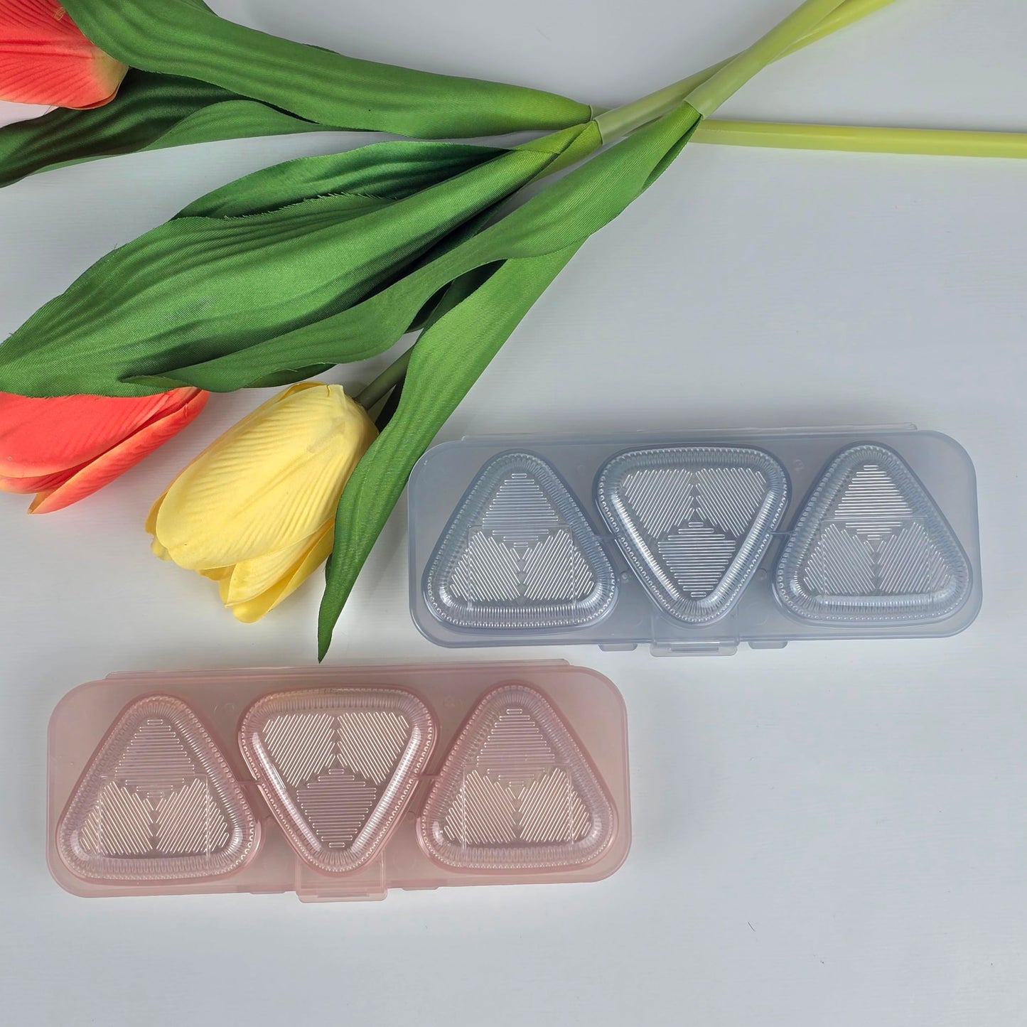 Japanese Rice Ball Mold Set, 2 Pack Mini Triangle Sushi Makers, 3-Grid Rice Ball Shaper, Bento Lunch Tool, Reusable Polypropylene Kitchen Gadget, Dishwasher Safe, Made in Japan