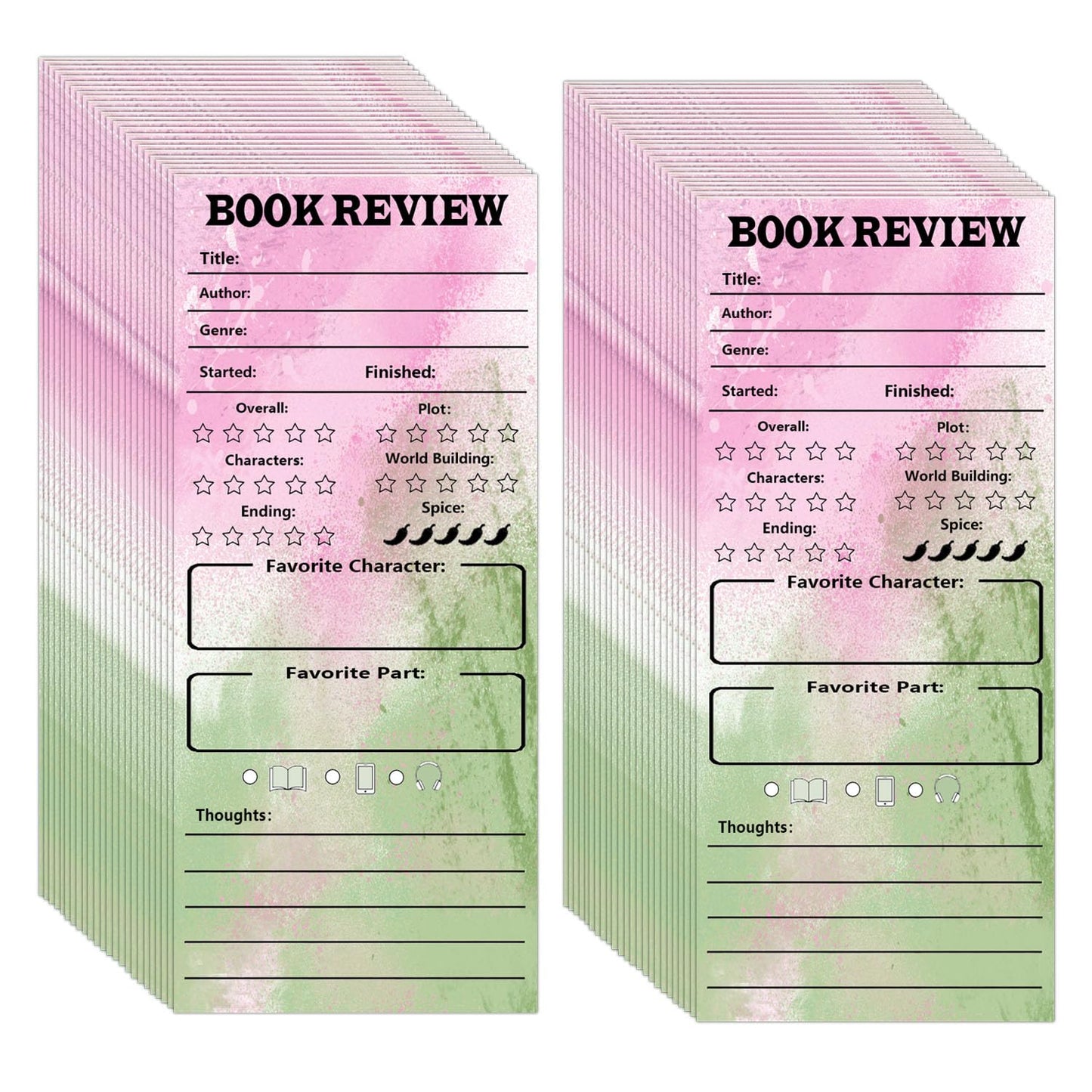 Book Review Bookmark, 3.5 x 8 Inch Book Tracker Note Pads Book Lovers Review Bookmark for Reading Journals (100 Pcs)