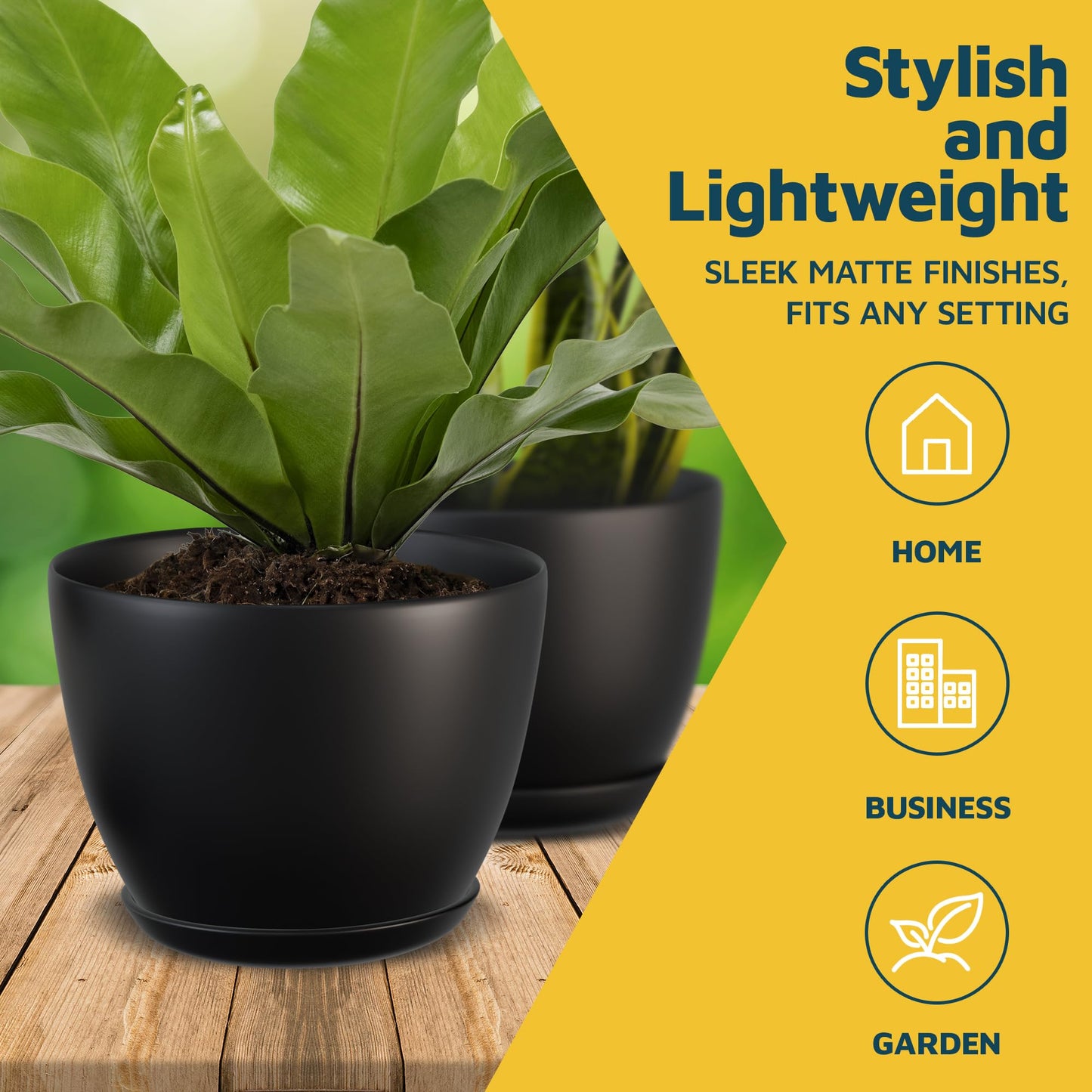Lifemaster Plant Pots with Multi Drainage Holes - 10 Pieces Versatile, Sturdy Plastic, Stackable Design Home Decor Flower Pots for Indoor and Outdoor Gardening - Black