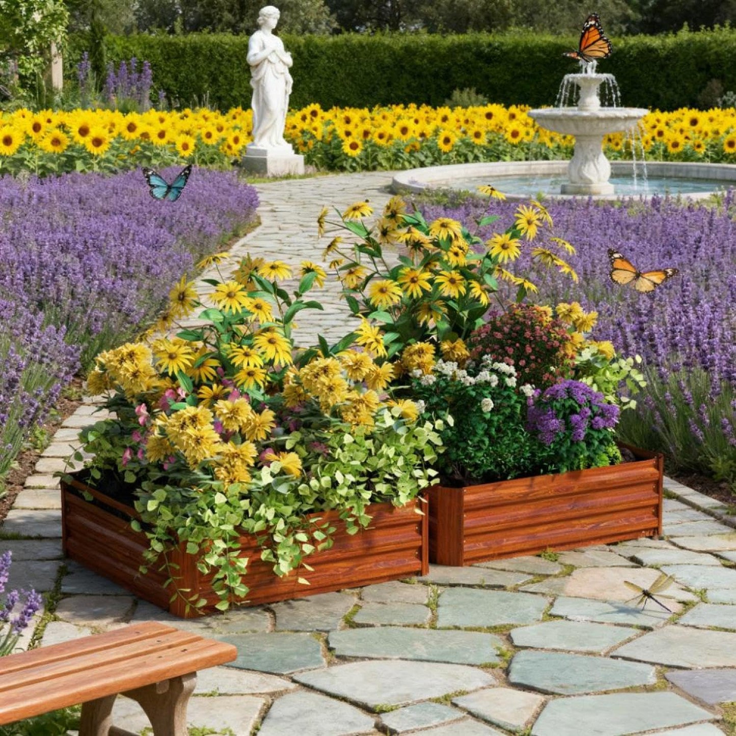 Metal Planter Box, 2-Piece Galvanized Raised Garden Bed - Dark Brown - Set of Two - Outdoor Durable - for Growing Plants