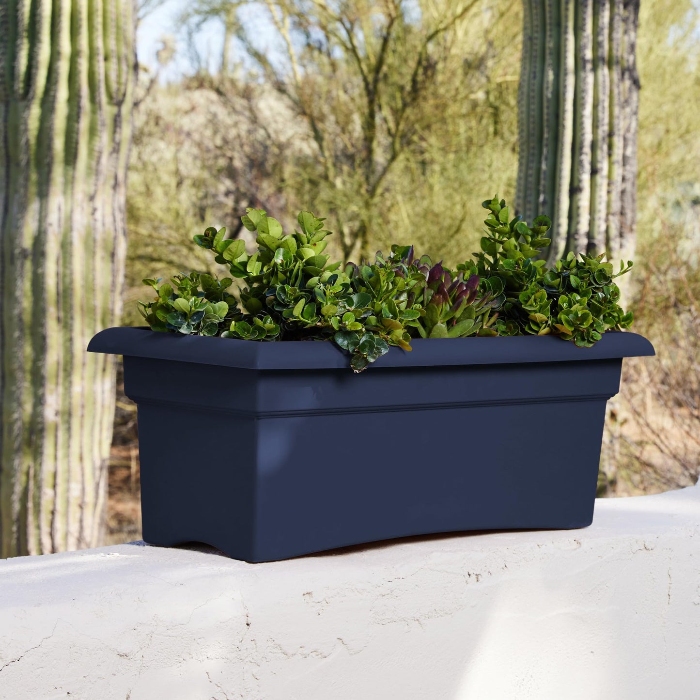 Bloem Veranda 26" Plastic Rectangular Deck Box Planter - UV-Resistant, Indoor/Outdoor, Navy, 2-Pack