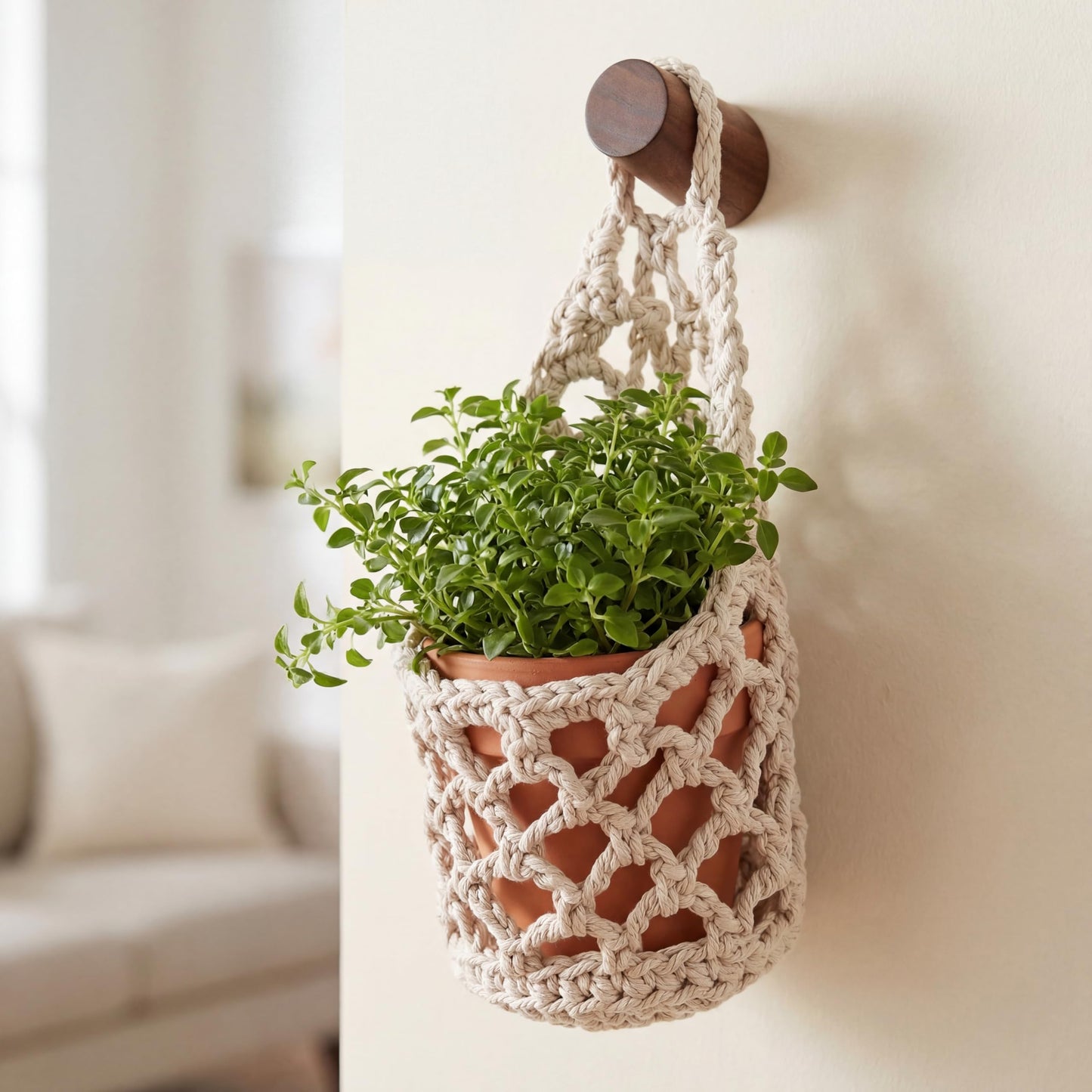 Teecyhooo 6 Pk Wall Planters for Indoor Macrame Plant Hanger Boho Wall Mounted Flower Baskets Hanging Planter, Plants and Pots are Not Included(White,4 x 8 Inch)