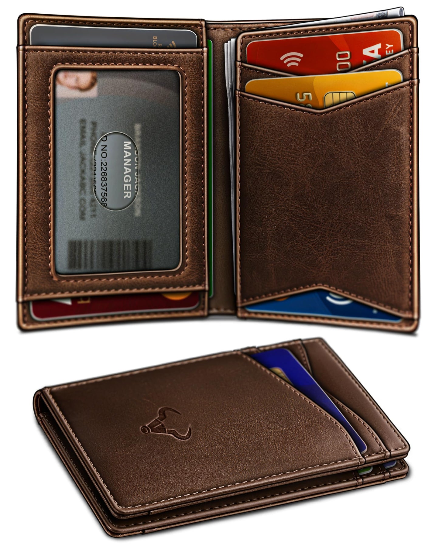 BULLIANT Men Wallet,Top Grain Leather Slim Wallet Magnetic Closure Simplifed Bill Folder RFID Blocking 11Cards