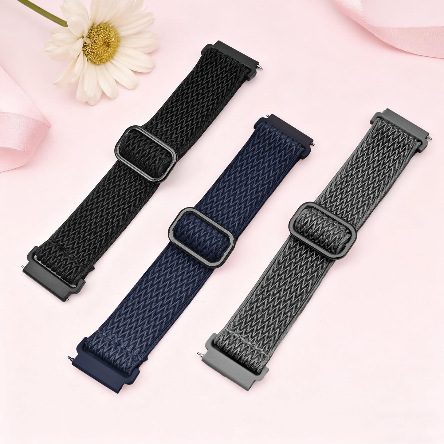 Tovimall 3 Pack ID208 Plus Smart Watch Bands for Fitpolo/Quican/Aeac/Tensky ID208 Plus Smartwatch, 22mm Elastic Nylon Replacement Wristband Adjustable Straps for man woman