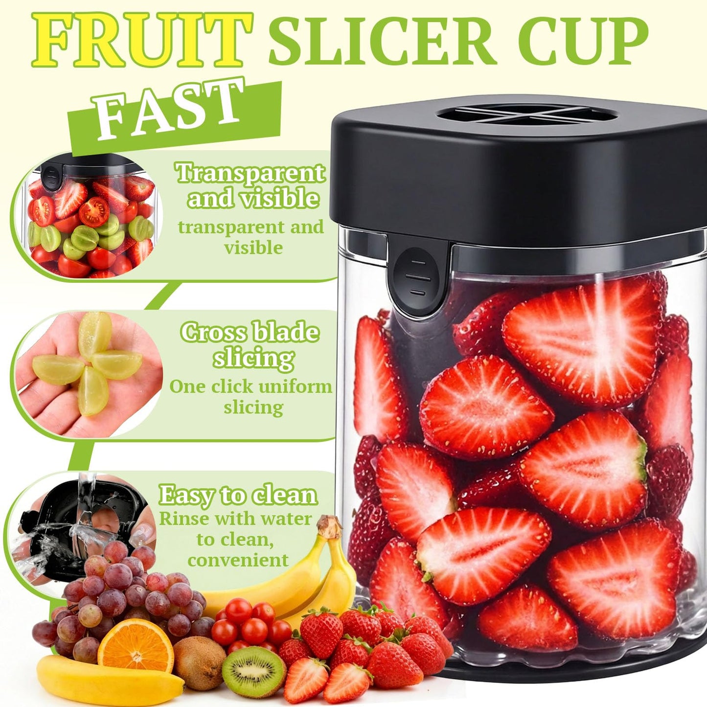 Hendiy Fruit Slicer Cup, Strawberry Slicer Grape Cutter Cup Fruit Slicers Stainless Steel Egg Slicers, Strawberry Cutter Kitchen Gadgets Speed Cutters for Banana Grape Egg