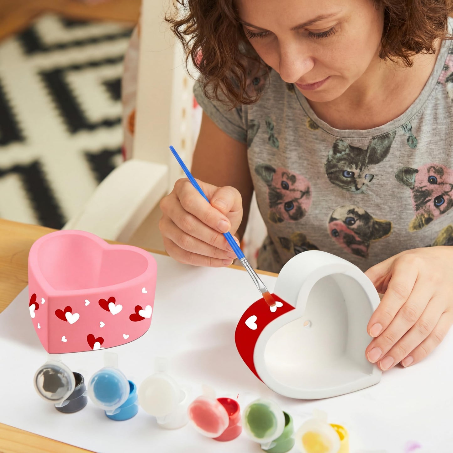 Beeveer 6 Pcs DIY Craft Kits Make Your Own Ceramic Succulent Planters Paintable Heart Shaped Decoration, and Ceramic Succulent Planters Kit for Mother's Day from Daughter Son