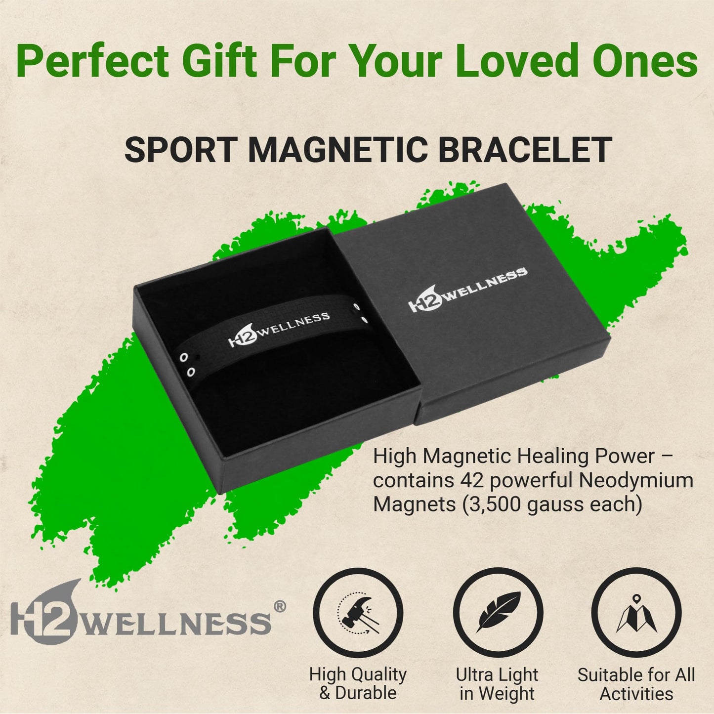 H2WELLNESS Magnetic Therapy Bracelet Super Ultra Strength Waterproof Breathable Comfortable Adjustable Infused with Titanium and Copper Sport Band (Classic Black Clasp Shorter)