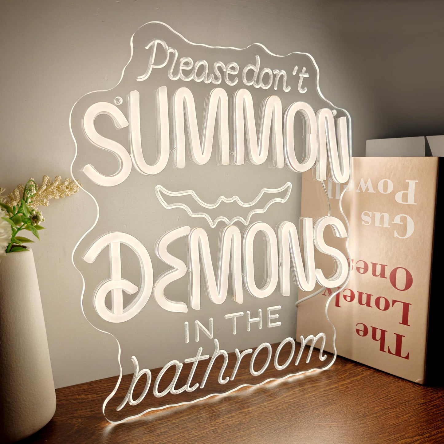 GGK Please Don't Summon Demons in the Bathroom LED Neon Sign Funny Gothic Decor for Home Halloween Spooky Vibes Sign