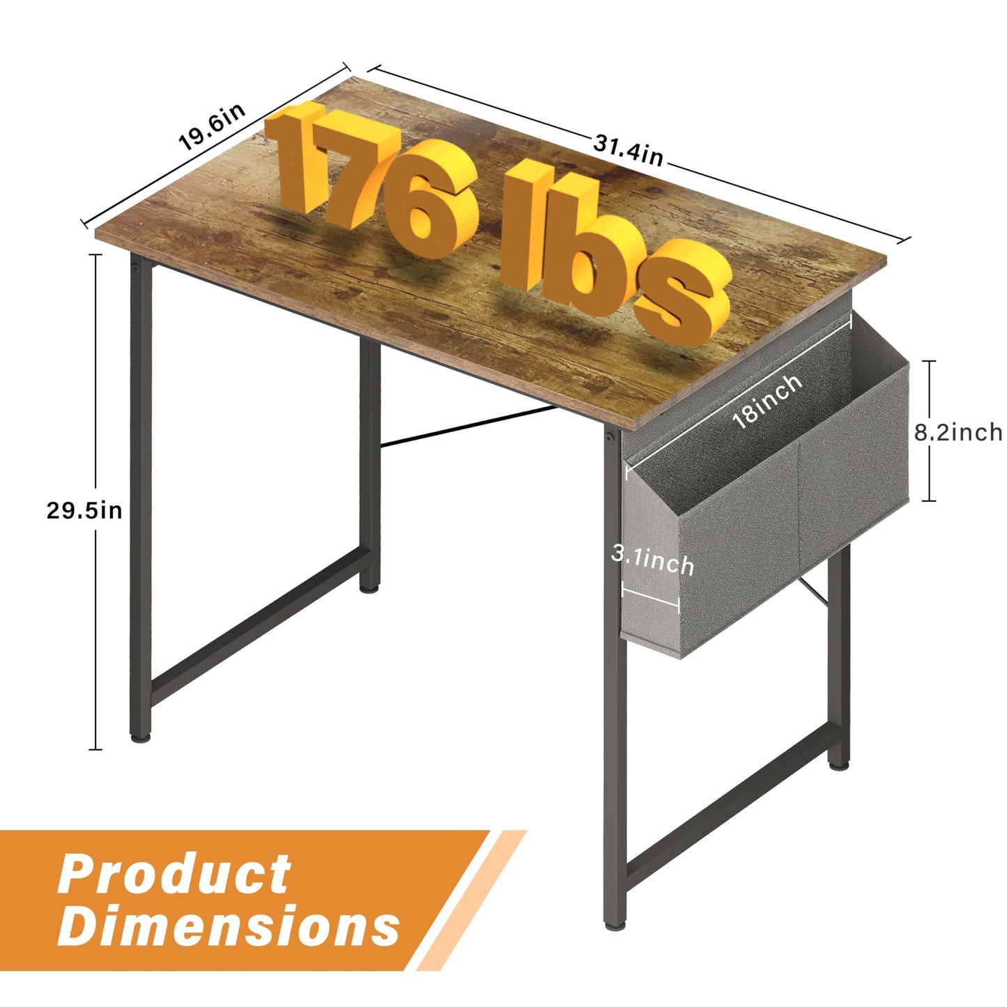 Small Space Writing Desk with Headphone Hooks, Modern Simple Design, Suitable for Study, Home Office and Living Room