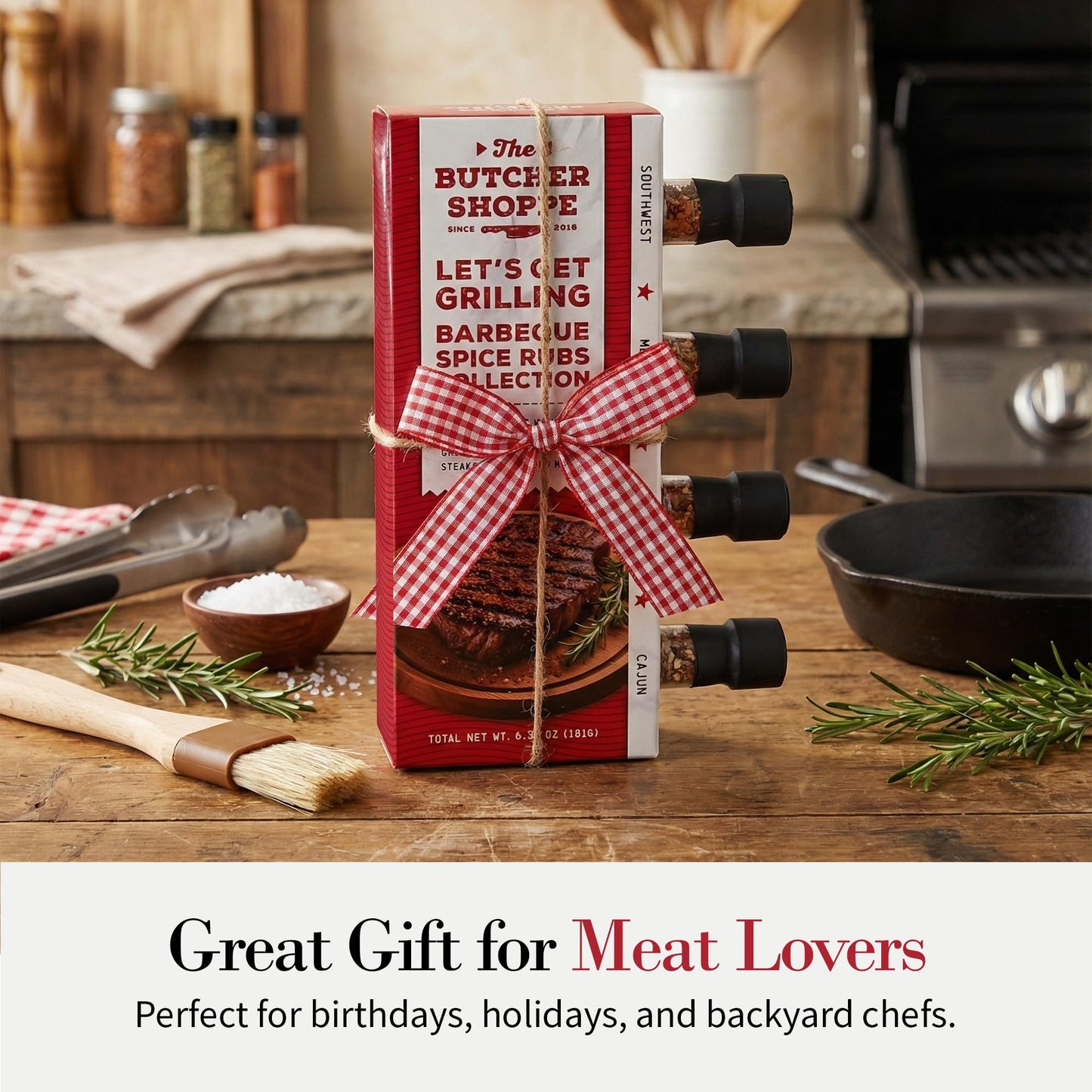 Butcher Shoppe BBQ Rubs Collection – Premium spices and seasonings Gift Box | All-Purpose bbq rub, steak seasoning, and chicken seasoning for Grilling