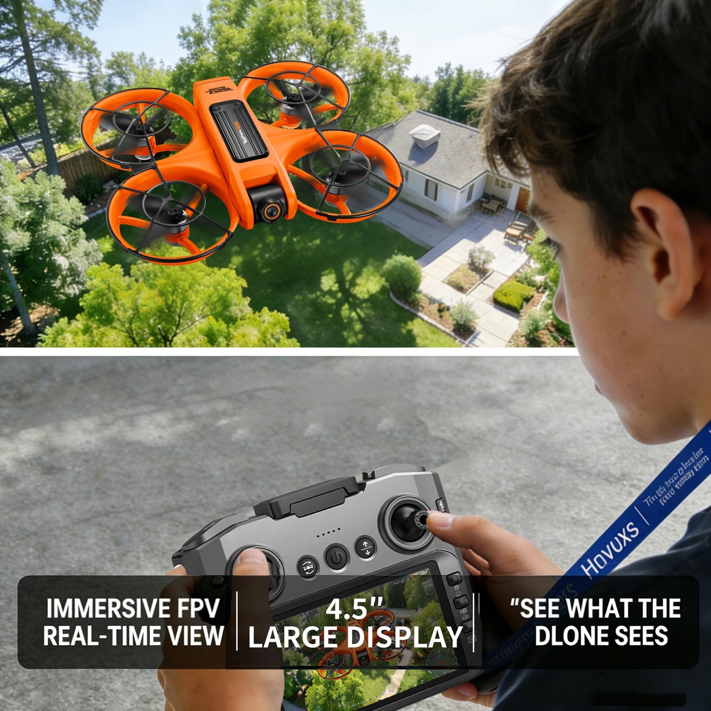 Hnvuxs Drone With Camera For Adults - 4.5” Fhd Screen Remote Control, 2k Dual Camera, 40 Min Flight, Brushless Motor, Obstacle Avoidance, Auto Hover,Follow Me, One Key Takeoff/Landing, 360° Flip, Includes 2 Batteries, Perfect Mini Drone For Kids And Begin